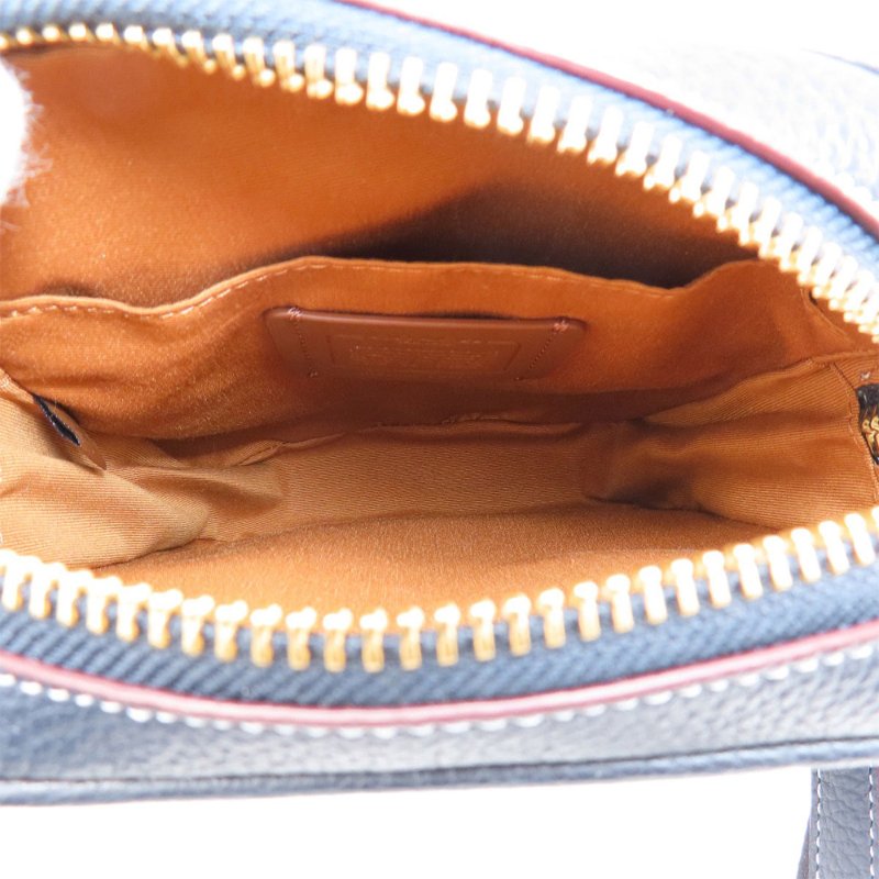 【COACH】滿版LOGO織布拼接皮革方形斜背包-深藍-3