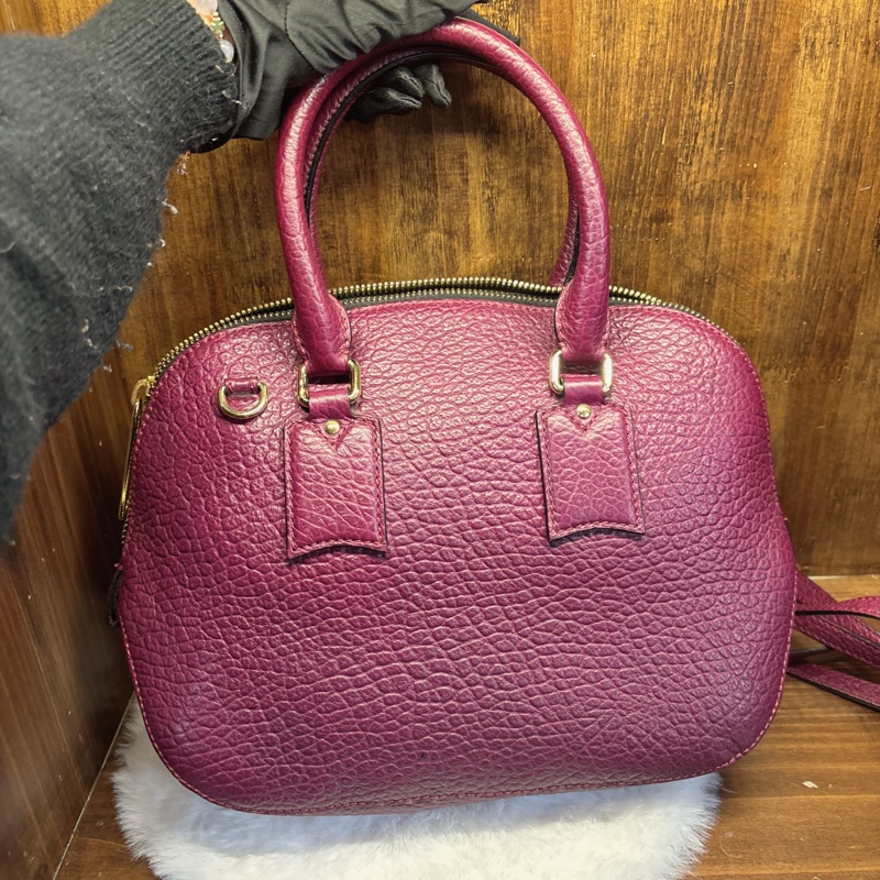 Burberry 紫紅色皮革手提包-1