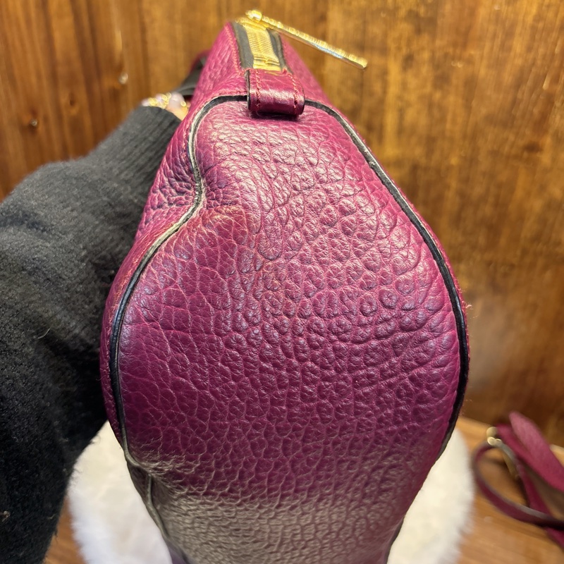 Burberry 紫紅色皮革手提包-4