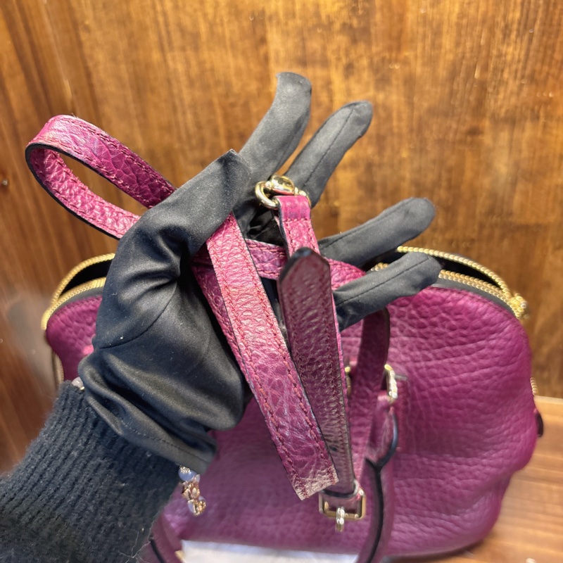 Burberry 紫紅色皮革手提包-6