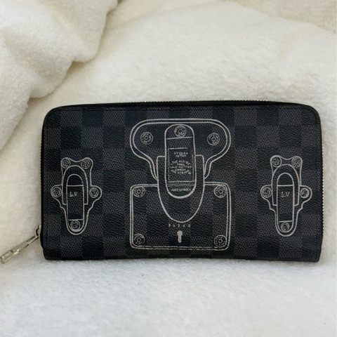 Lv Damier Graphite Trunks 旅行箱印花拉鍊長夾