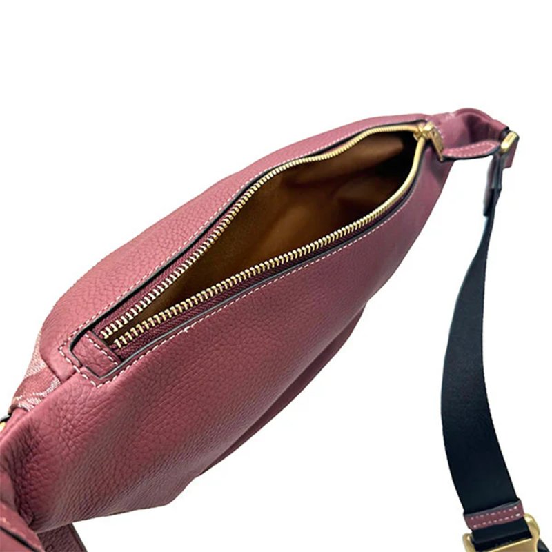 【COACH】滿版LOGO拼接皮革雙層腰包 -酒紅-3