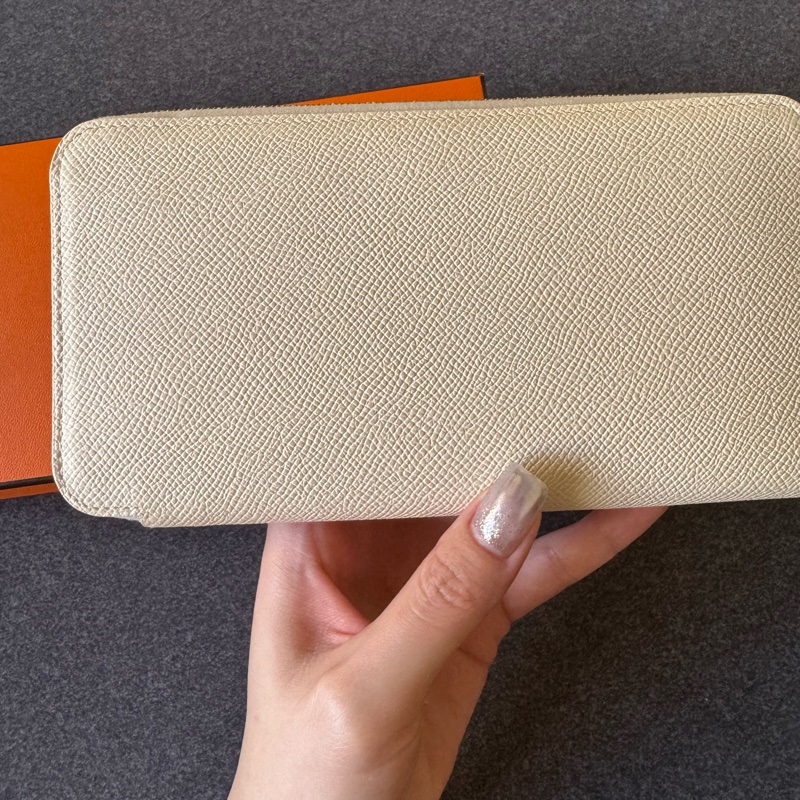 全新 Hermès Silk’In 拉鍊長夾|奶白色 Epsom|金棕白點內裡-0
