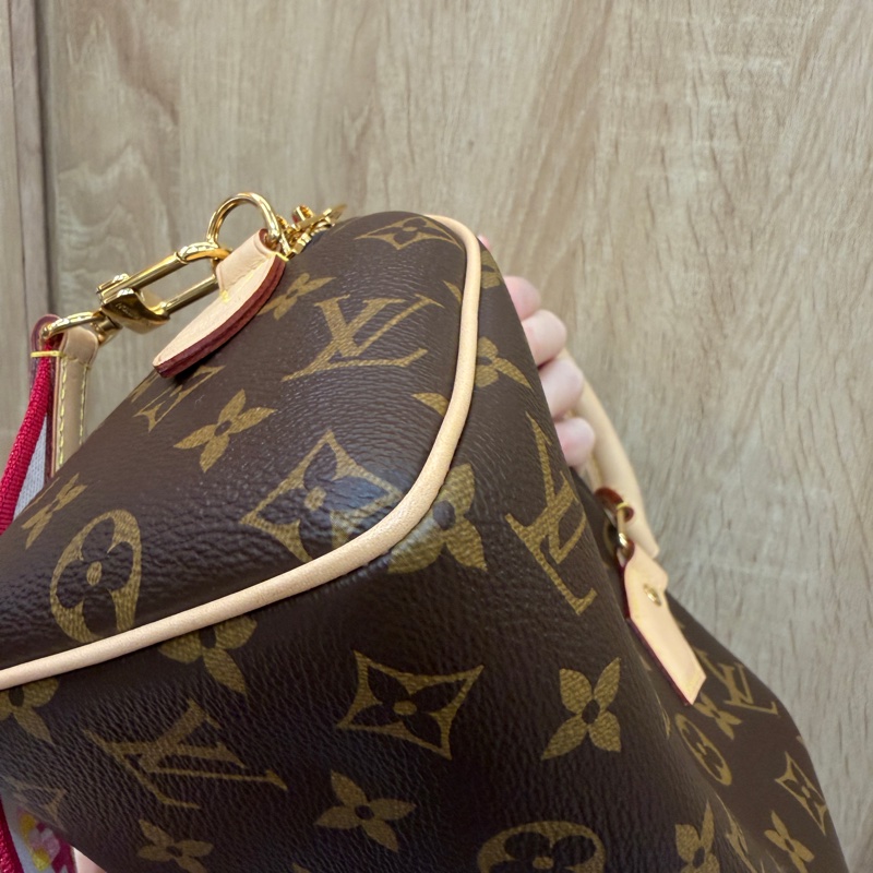 LV 原花金釦Speedy 20手提斜背波士頓包-16