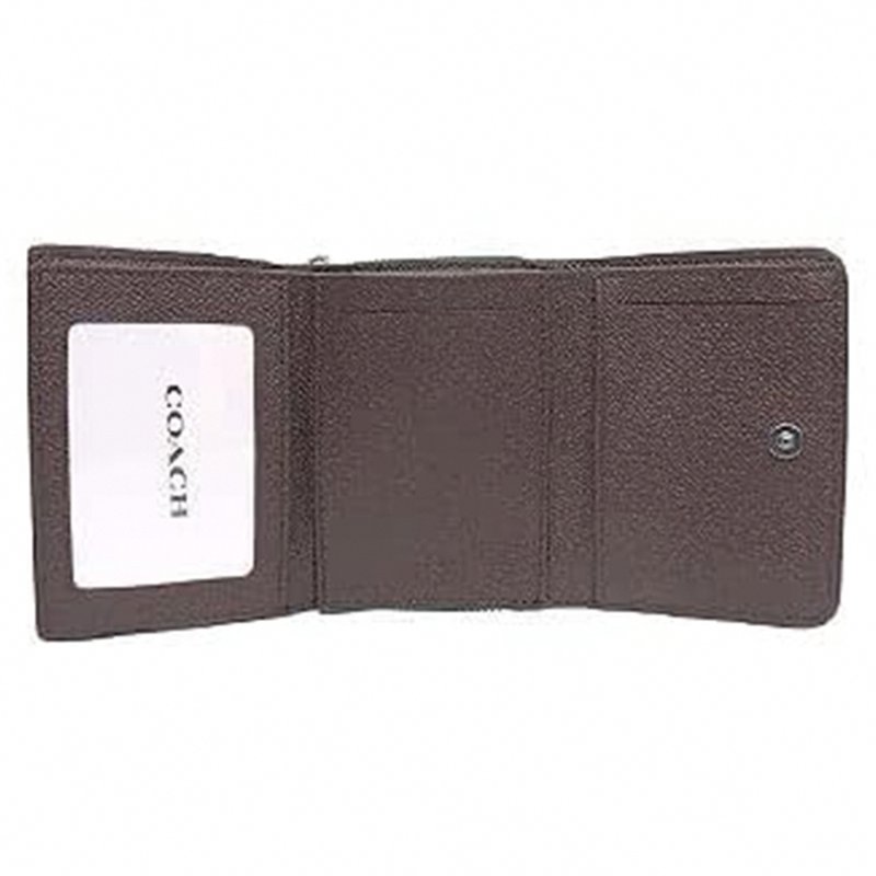 【COACH】素面防刮皮革三折短夾-深綠-3