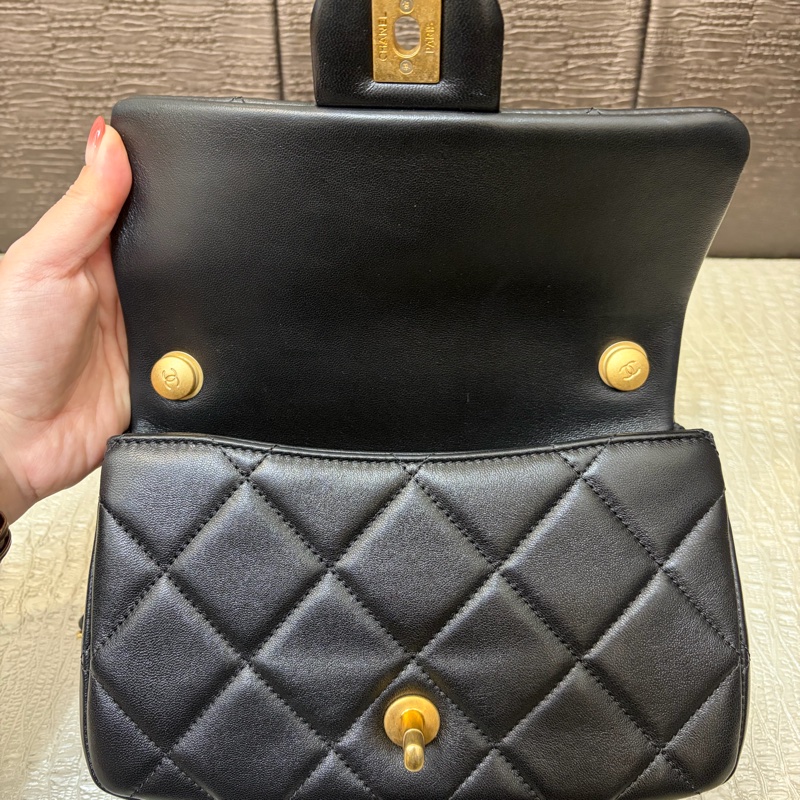 Chanel 黑羊皮霧金雙珍珠湯圓肩斜背包AS4861-6