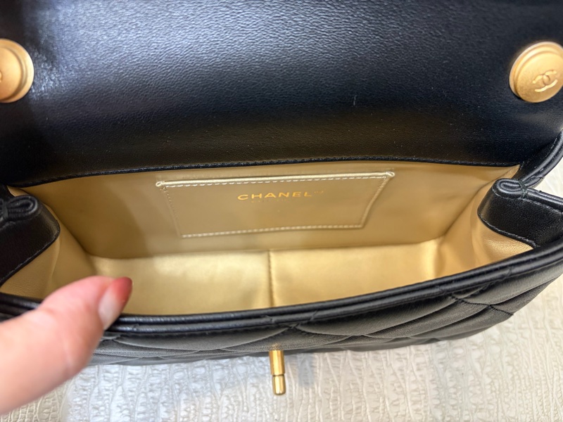 Chanel 黑羊皮霧金雙珍珠湯圓肩斜背包AS4861-7