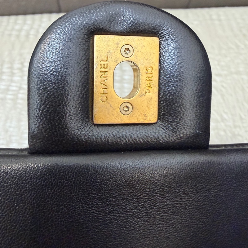 Chanel 黑羊皮霧金雙珍珠湯圓肩斜背包AS4861-8