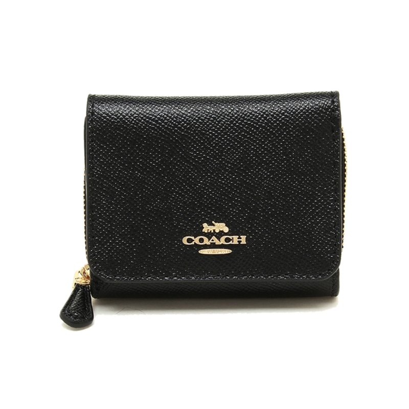 【COACH】防刮皮革三折短夾-黑-0