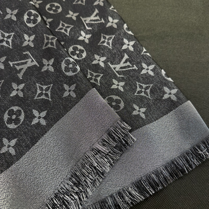 LV 黑銀蔥Logo羊毛絲質方巾M75123-4