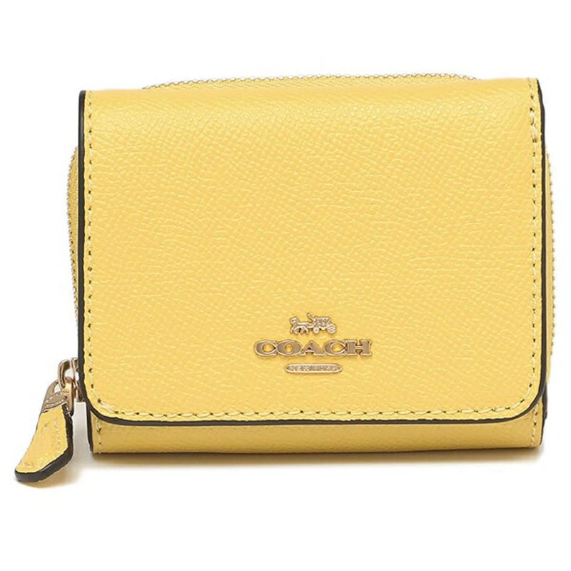 【COACH】防刮皮革三折短夾-檸檬黃-4