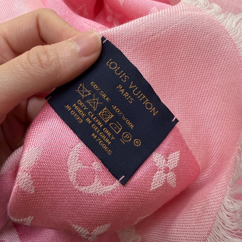 LV 深淺粉LOGO羊毛絲質方巾M76065-5