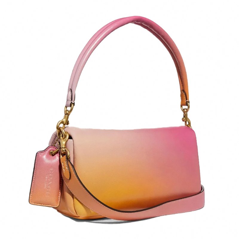 【COACH】經典C-LOGO翻蓋皮革兩用包-漸層粉-1