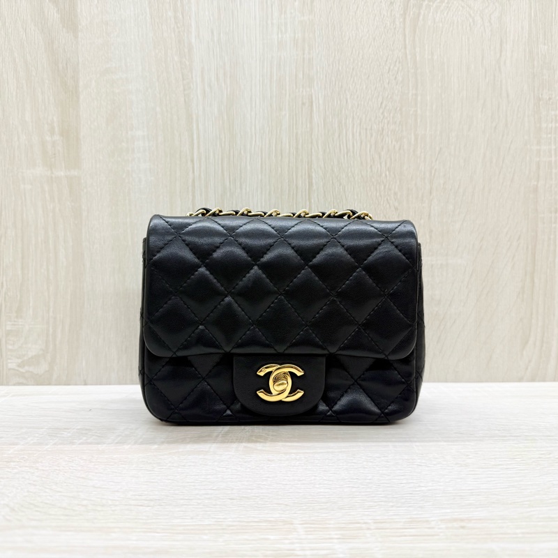 CHANEL黑金菱格羊皮方胖A35200-1