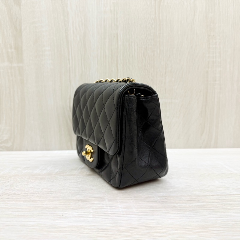 CHANEL黑金菱格羊皮方胖A35200-3