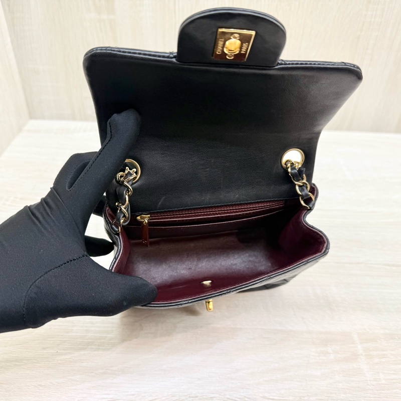 CHANEL黑金菱格羊皮方胖A35200-6