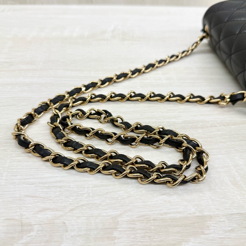 CHANEL黑金菱格羊皮方胖A35200-8