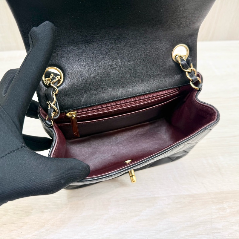 CHANEL黑金菱格羊皮方胖A35200-13