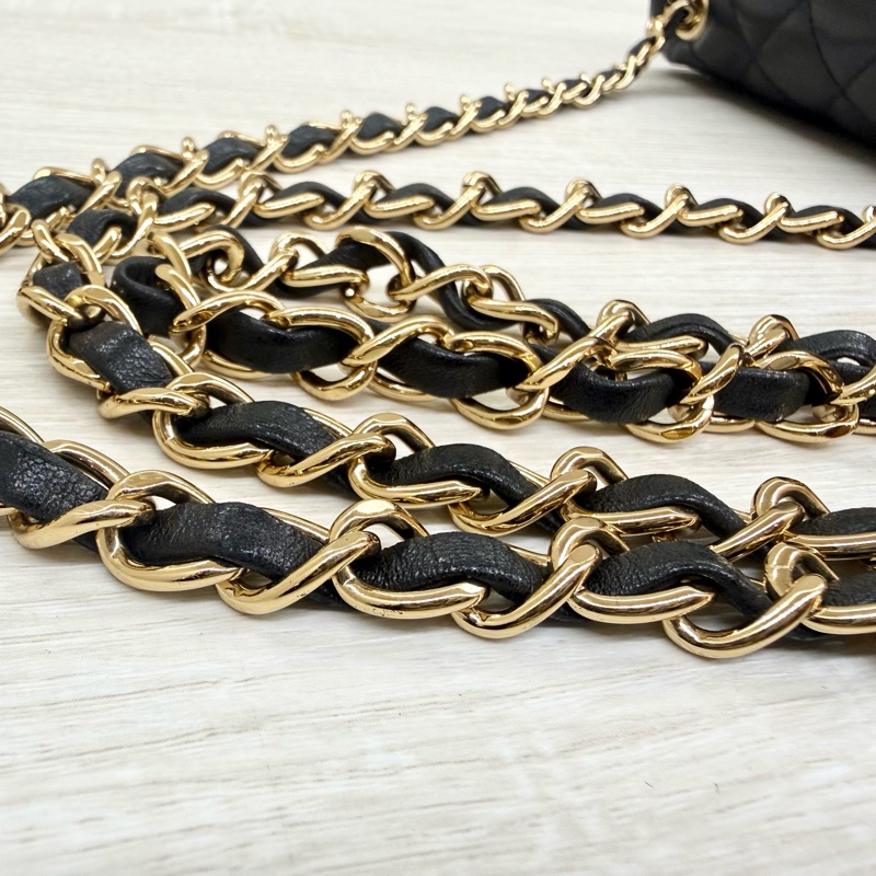 CHANEL黑金菱格羊皮方胖A35200-17