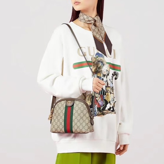 GUCCI 原花Ophidia紅綠織紋拉鍊貝殼包499621-0