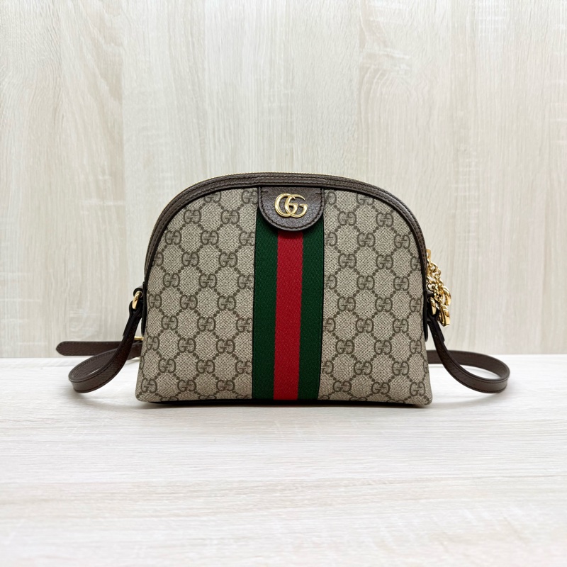 GUCCI 原花Ophidia紅綠織紋拉鍊貝殼包499621-1