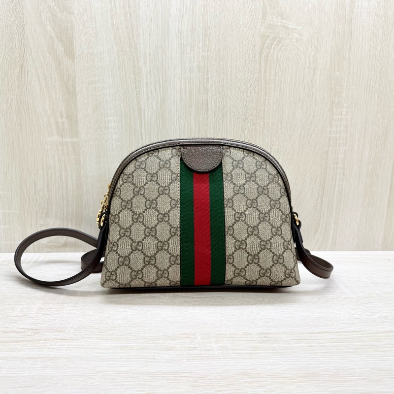 GUCCI 原花Ophidia紅綠織紋拉鍊貝殼包499621-2