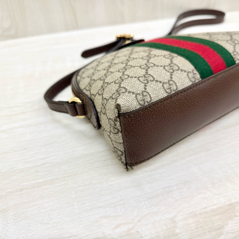 GUCCI 原花Ophidia紅綠織紋拉鍊貝殼包499621-6