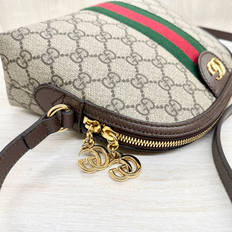 GUCCI 原花Ophidia紅綠織紋拉鍊貝殼包499621-8