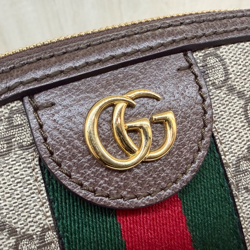 GUCCI 原花Ophidia紅綠織紋拉鍊貝殼包499621-12