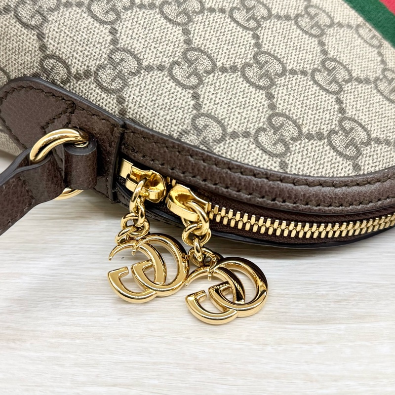 GUCCI 原花Ophidia紅綠織紋拉鍊貝殼包499621-13