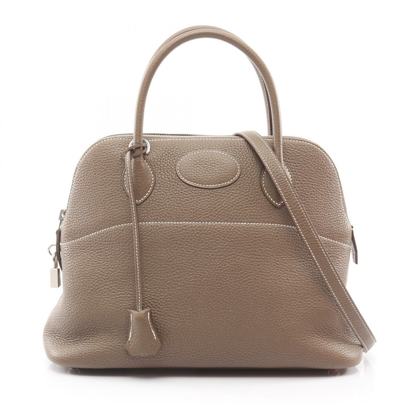 愛馬仕 Bolide 31 肩背包,Clemence 皮革,灰色/灰褐色,銀色五金,二手。-0