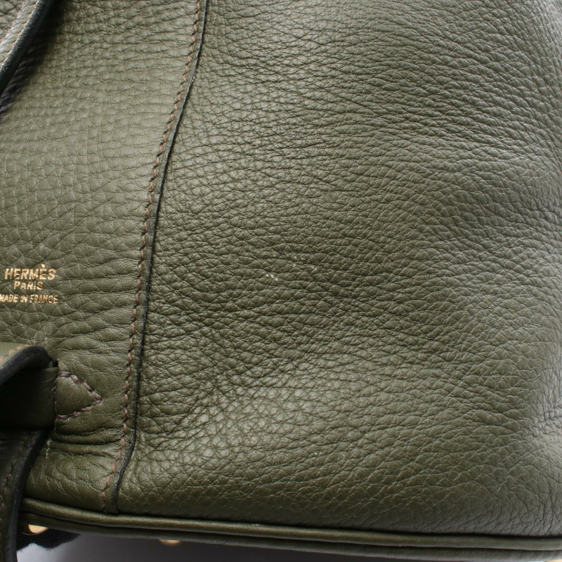 愛馬仕 Intercity 肩背化妝包 B Taurillon Clemence 卡其色 二手金色五金-9