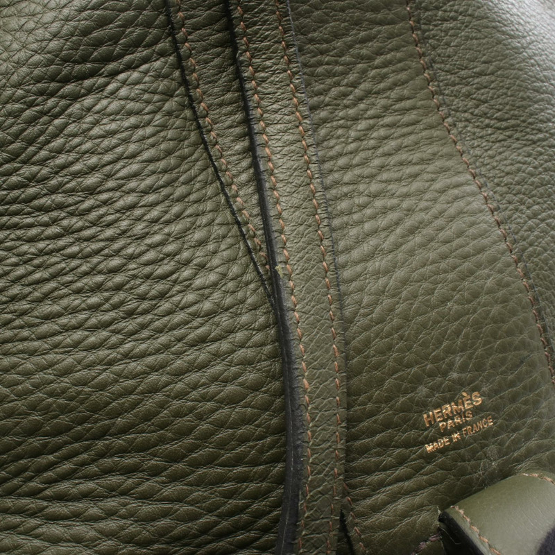 愛馬仕 Intercity 肩背化妝包 B Taurillon Clemence 卡其色 二手金色五金-10