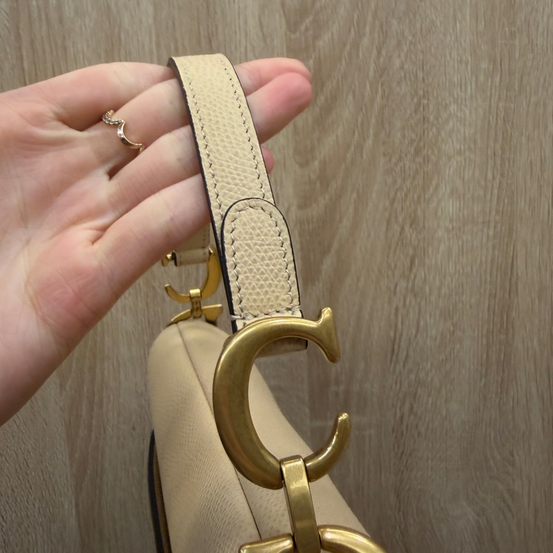 Dior 米色牛皮霧金釦Saddle mini手提馬鞍包-4