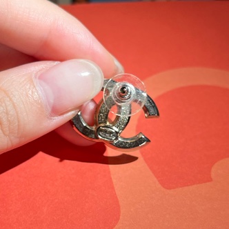 Chanel 銀雙C藍粉株株針式耳環-3