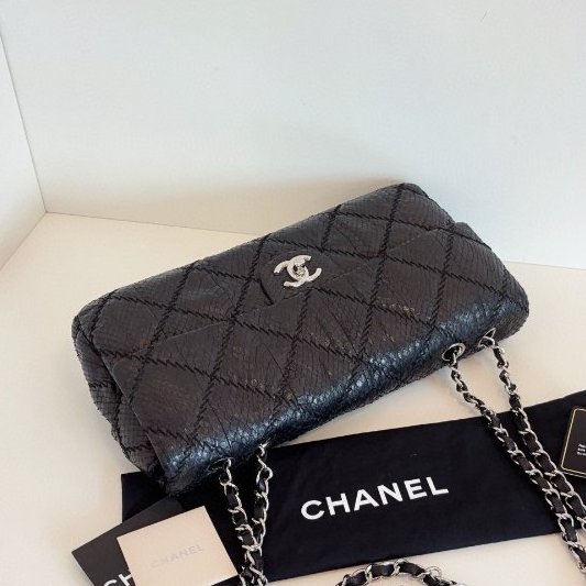 香奈兒/Chanel 黑銀蛇皮法棍CF 鏈條包-4