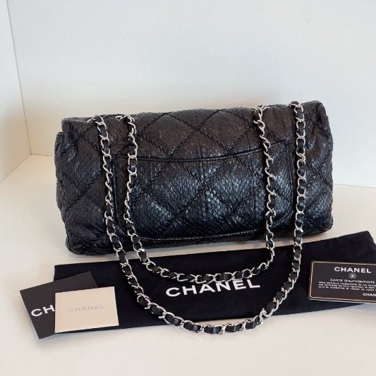 香奈兒/Chanel 黑銀蛇皮法棍CF 鏈條包-7