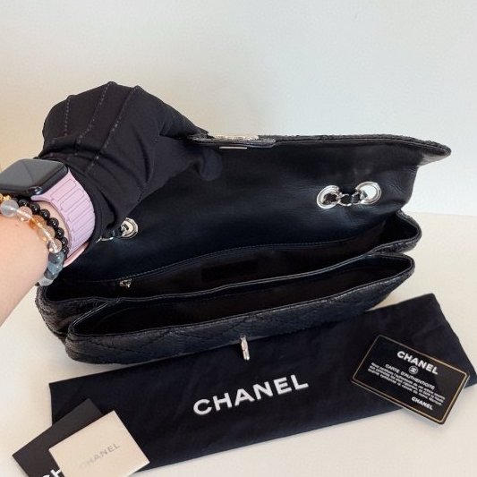 香奈兒/Chanel 黑銀蛇皮法棍CF 鏈條包-9