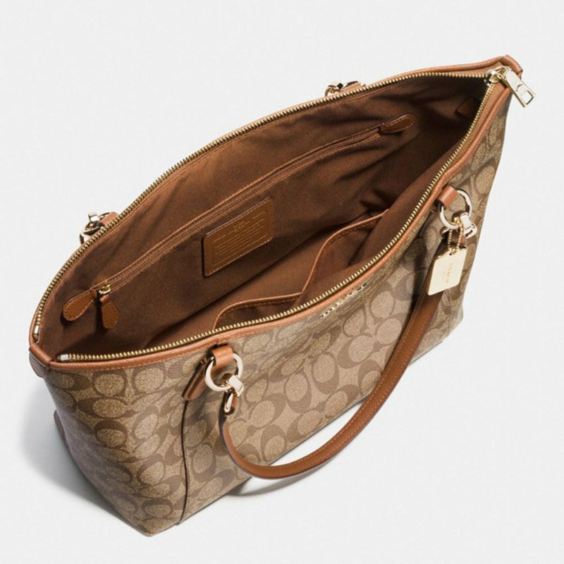 【COACH】滿版LOGO皮革托特包-卡其駝色-2