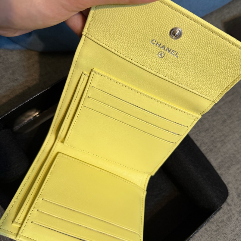 Chanel荔枝牛皮黃色短夾小雞黃-2