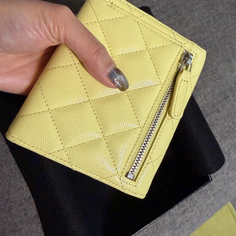 Chanel荔枝牛皮黃色短夾小雞黃-5