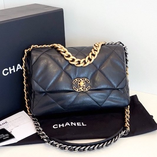 閒置新 香奈兒/Chanel 黑金19bag中號大菱格 鏈條包-0