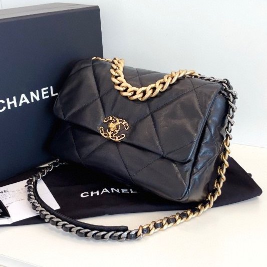 閒置新 香奈兒/Chanel 黑金19bag中號大菱格 鏈條包-2