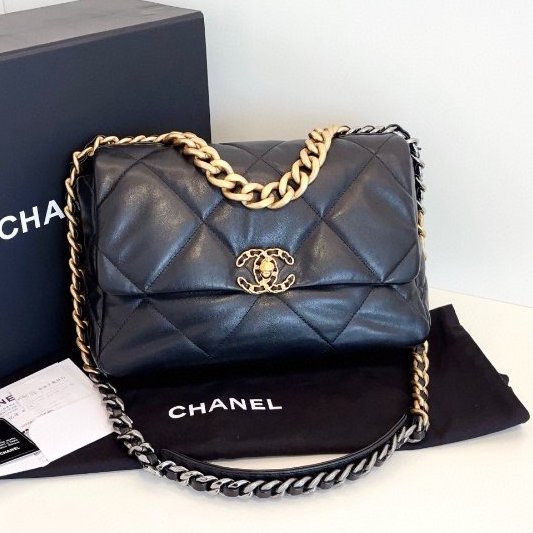 閒置新 香奈兒/Chanel 黑金19bag中號大菱格 鏈條包-5