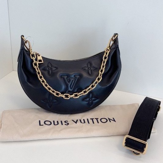 閒置新 路易威登/Louis Vuitton Over The Moon黑金泡泡糖全皮月亮包 芯片款-0