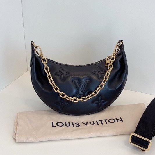 閒置新 路易威登/Louis Vuitton Over The Moon黑金泡泡糖全皮月亮包 芯片款-1