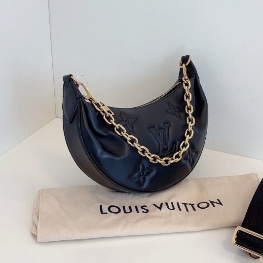閒置新 路易威登/Louis Vuitton Over The Moon黑金泡泡糖全皮月亮包 芯片款-2