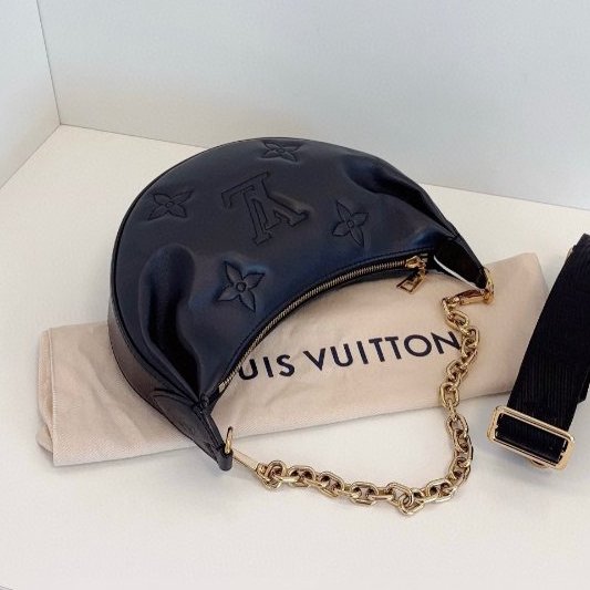 閒置新 路易威登/Louis Vuitton Over The Moon黑金泡泡糖全皮月亮包 芯片款-3