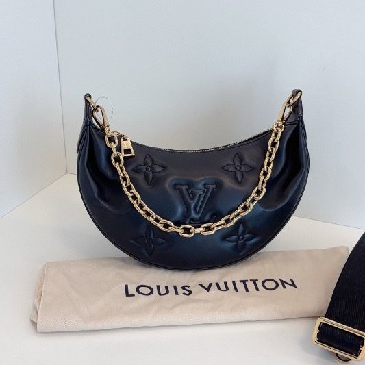 閒置新 路易威登/Louis Vuitton Over The Moon黑金泡泡糖全皮月亮包 芯片款-5