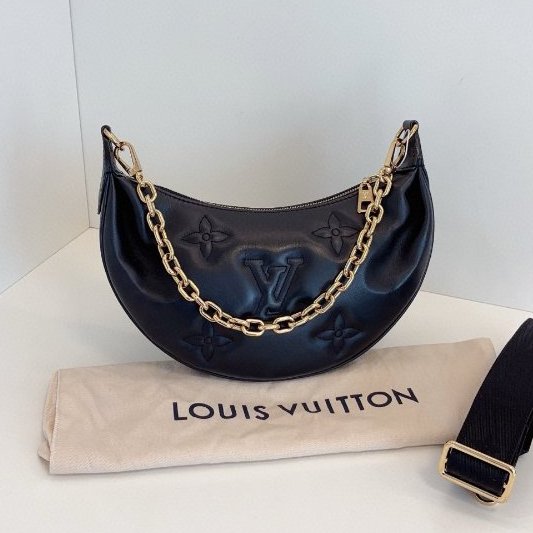 閒置新 路易威登/Louis Vuitton Over The Moon黑金泡泡糖全皮月亮包 芯片款-6